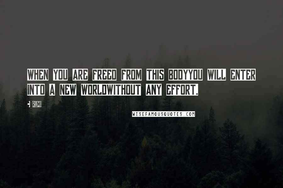 Rumi Quotes: WHEN YOU ARE FREED FROM THIS BODYYOU WILL ENTER INTO A NEW WORLDWITHOUT ANY EFFORT.