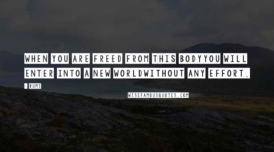 Rumi Quotes: WHEN YOU ARE FREED FROM THIS BODYYOU WILL ENTER INTO A NEW WORLDWITHOUT ANY EFFORT.