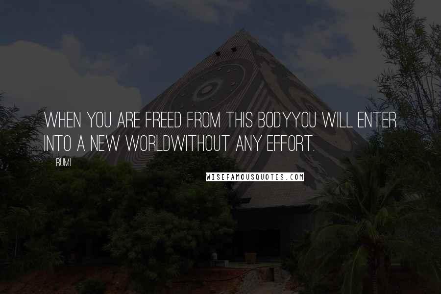 Rumi Quotes: WHEN YOU ARE FREED FROM THIS BODYYOU WILL ENTER INTO A NEW WORLDWITHOUT ANY EFFORT.