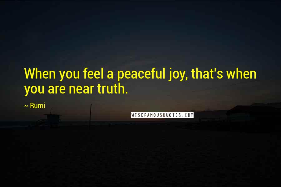 Rumi Quotes: When you feel a peaceful joy, that's when you are near truth.