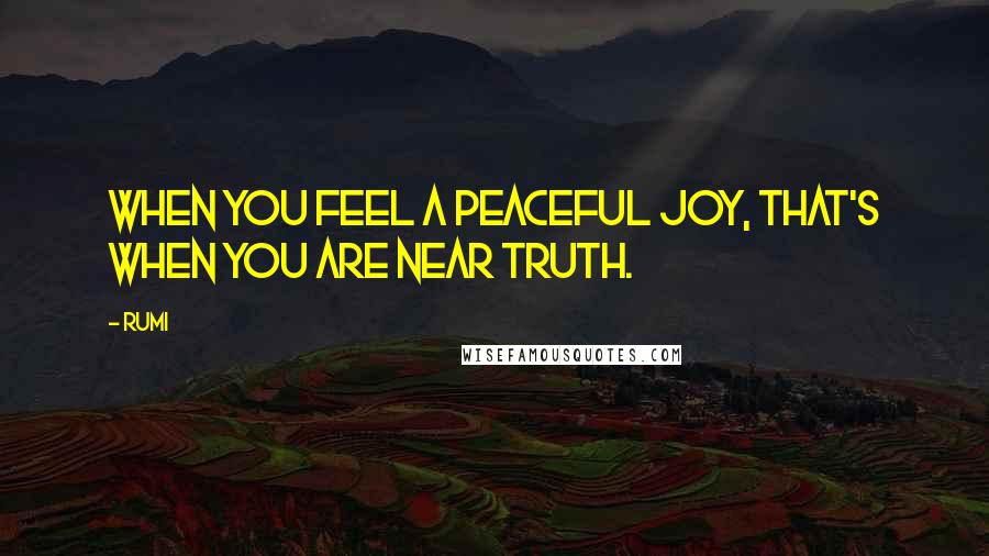 Rumi Quotes: When you feel a peaceful joy, that's when you are near truth.