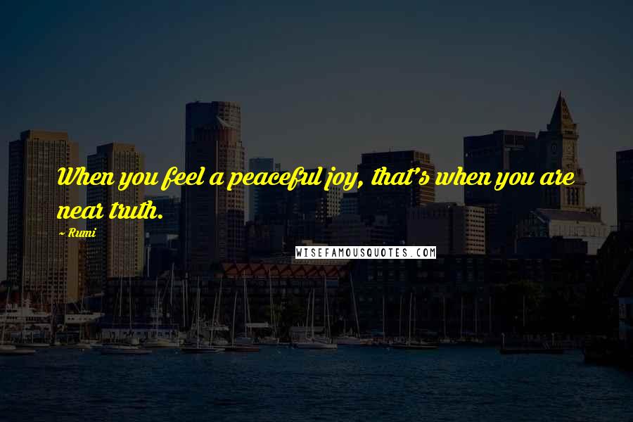 Rumi Quotes: When you feel a peaceful joy, that's when you are near truth.