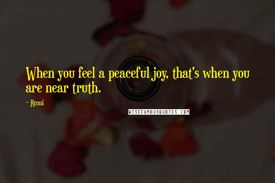 Rumi Quotes: When you feel a peaceful joy, that's when you are near truth.