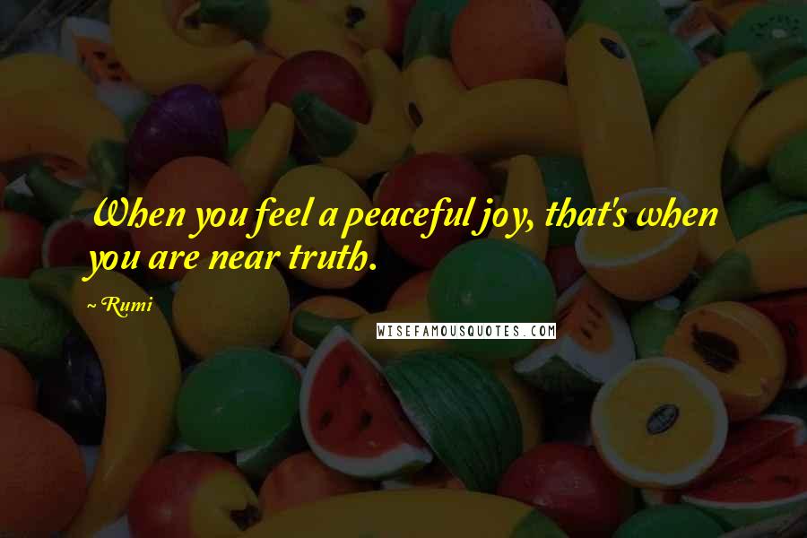 Rumi Quotes: When you feel a peaceful joy, that's when you are near truth.