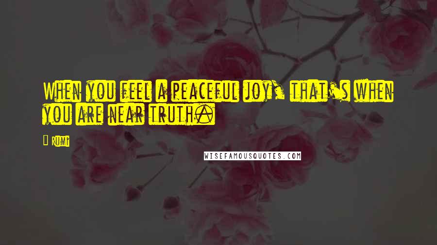 Rumi Quotes: When you feel a peaceful joy, that's when you are near truth.