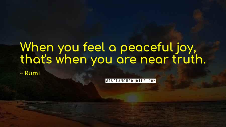 Rumi Quotes: When you feel a peaceful joy, that's when you are near truth.