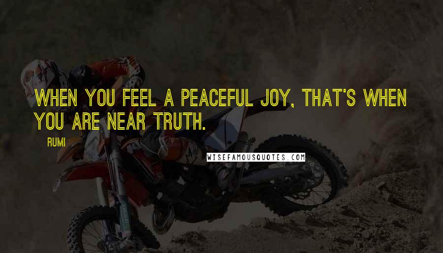 Rumi Quotes: When you feel a peaceful joy, that's when you are near truth.