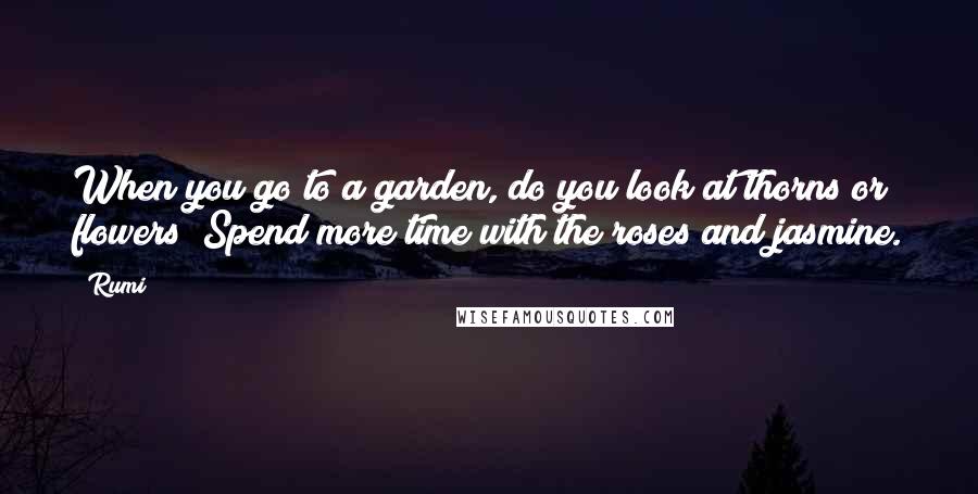 Rumi Quotes: When you go to a garden, do you look at thorns or flowers? Spend more time with the roses and jasmine.