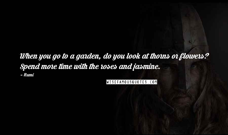 Rumi Quotes: When you go to a garden, do you look at thorns or flowers? Spend more time with the roses and jasmine.