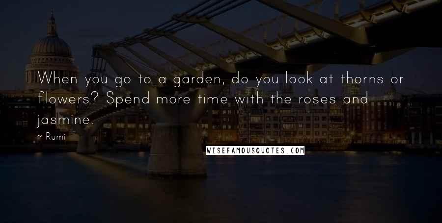 Rumi Quotes: When you go to a garden, do you look at thorns or flowers? Spend more time with the roses and jasmine.