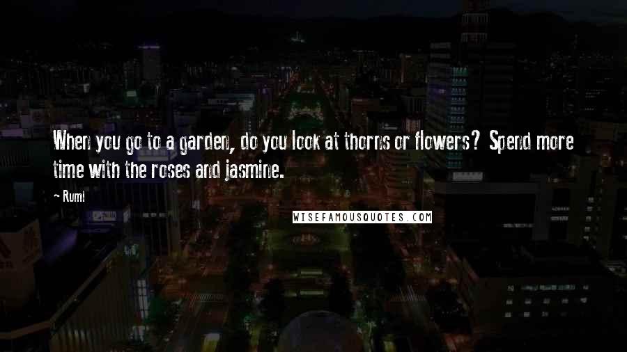 Rumi Quotes: When you go to a garden, do you look at thorns or flowers? Spend more time with the roses and jasmine.