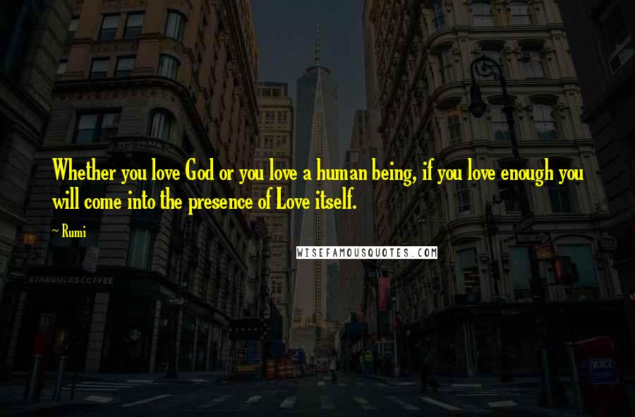 Rumi Quotes: Whether you love God or you love a human being, if you love enough you will come into the presence of Love itself.