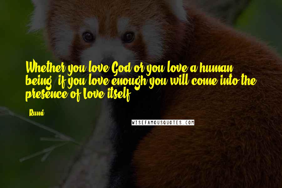 Rumi Quotes: Whether you love God or you love a human being, if you love enough you will come into the presence of Love itself.