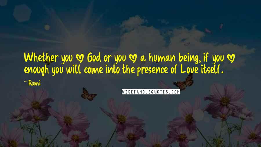 Rumi Quotes: Whether you love God or you love a human being, if you love enough you will come into the presence of Love itself.
