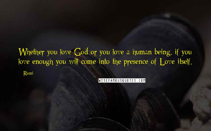 Rumi Quotes: Whether you love God or you love a human being, if you love enough you will come into the presence of Love itself.