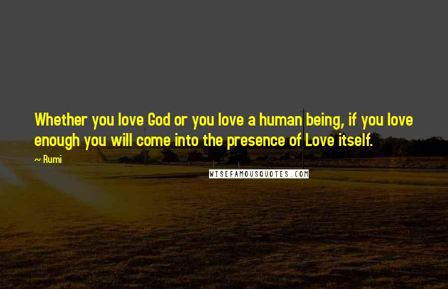 Rumi Quotes: Whether you love God or you love a human being, if you love enough you will come into the presence of Love itself.