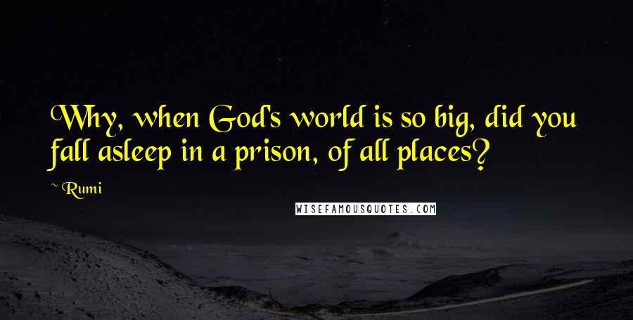 Rumi Quotes: Why, when God's world is so big, did you fall asleep in a prison, of all places?