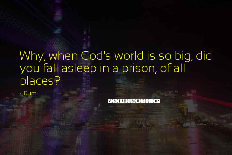 Rumi Quotes: Why, when God's world is so big, did you fall asleep in a prison, of all places?