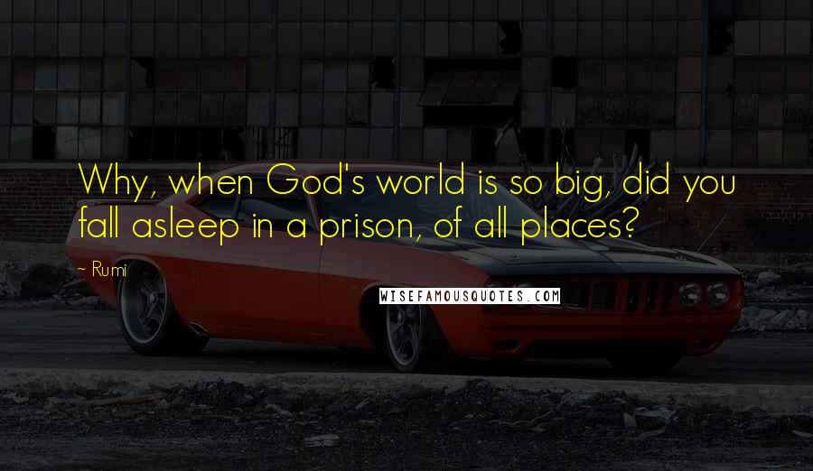 Rumi Quotes: Why, when God's world is so big, did you fall asleep in a prison, of all places?