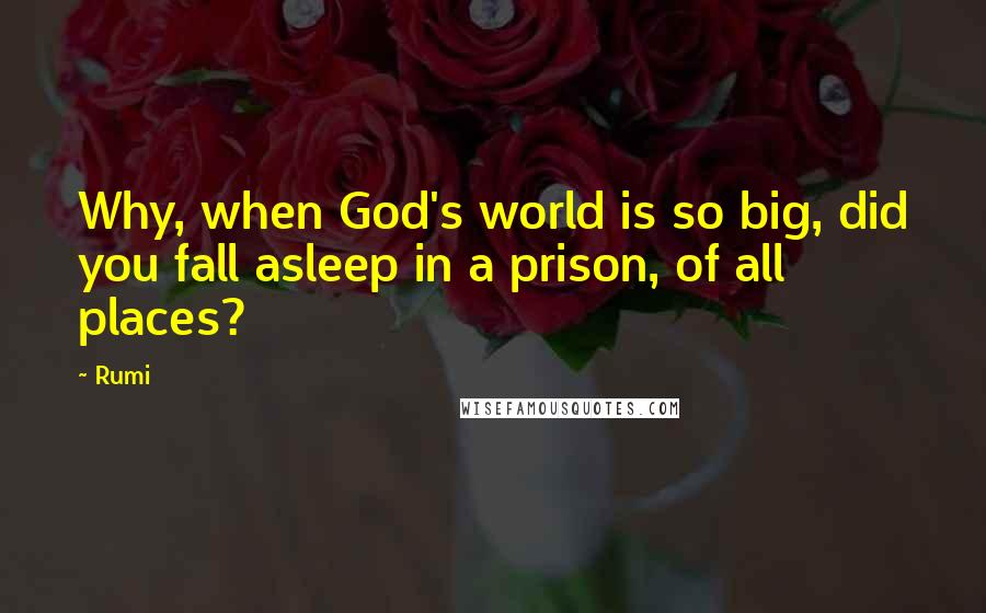 Rumi Quotes: Why, when God's world is so big, did you fall asleep in a prison, of all places?