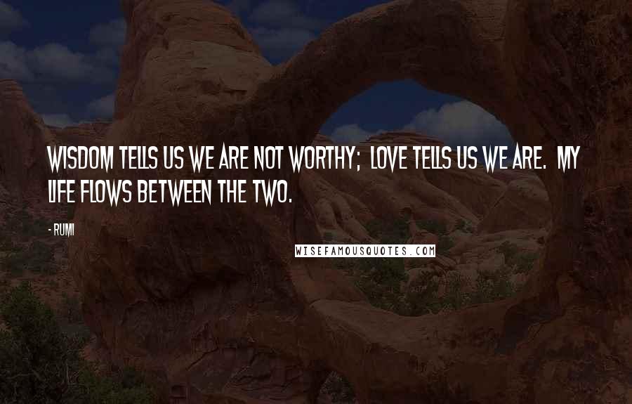 Rumi Quotes: Wisdom tells us we are not worthy; Love tells us we are. My life flows between the two.