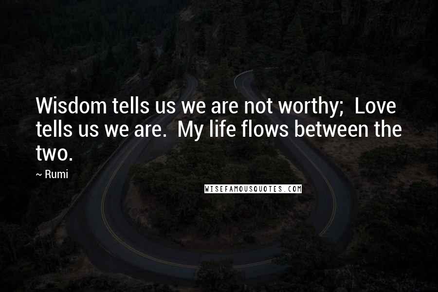 Rumi Quotes: Wisdom tells us we are not worthy; Love tells us we are. My life flows between the two.