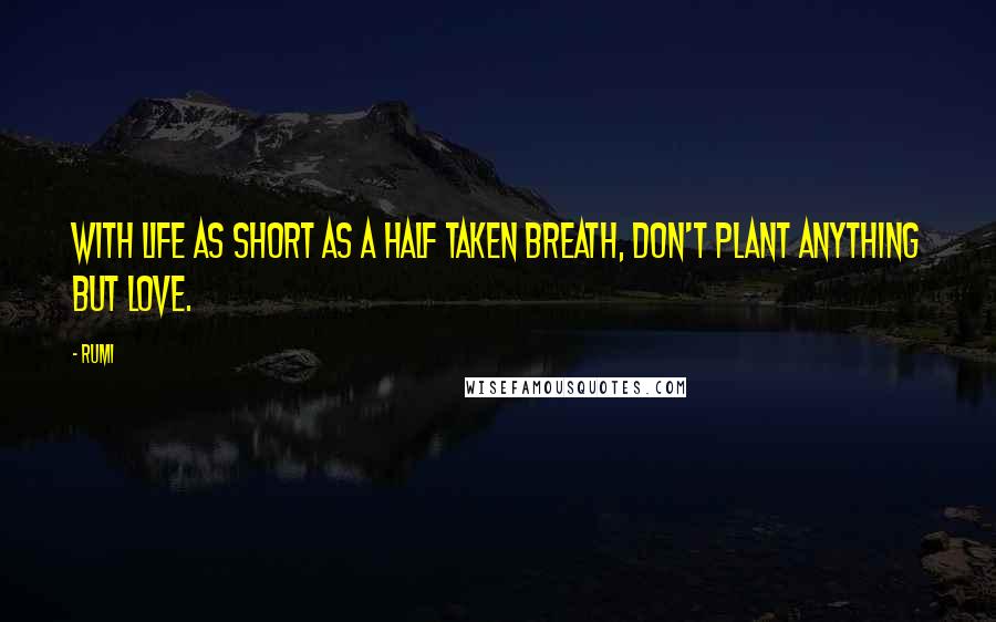 Rumi Quotes: With life as short as a half taken breath, don't plant anything but love.