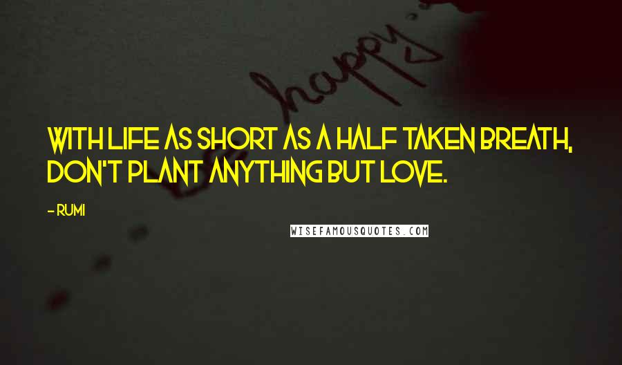 Rumi Quotes: With life as short as a half taken breath, don't plant anything but love.