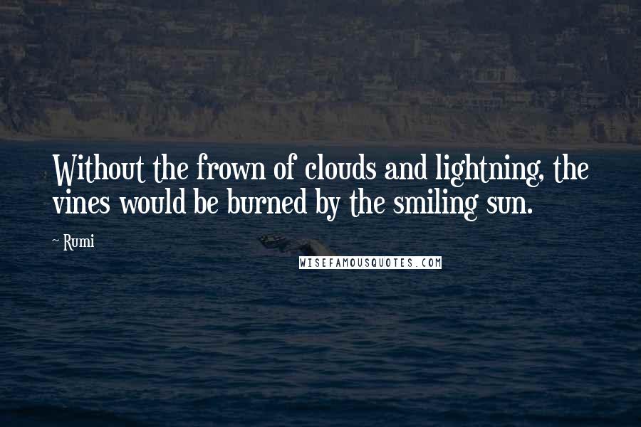 Rumi Quotes: Without the frown of clouds and lightning, the vines would be burned by the smiling sun.