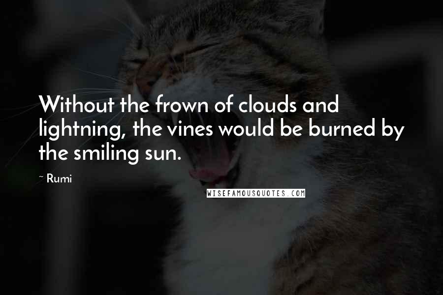 Rumi Quotes: Without the frown of clouds and lightning, the vines would be burned by the smiling sun.