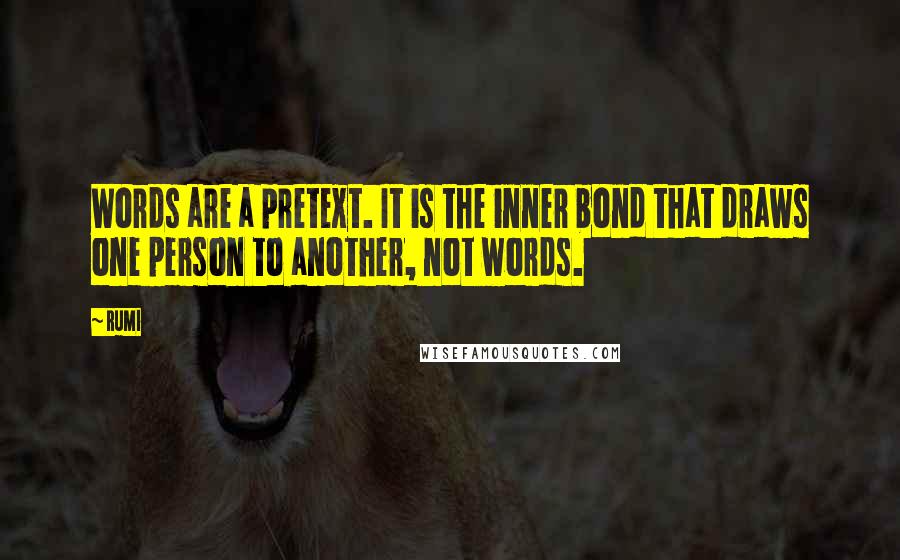 Rumi Quotes: Words are a pretext. It is the inner bond that draws one person to another, not words.