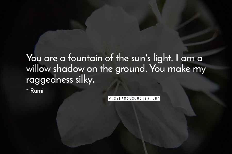 Rumi Quotes: You are a fountain of the sun's light. I am a willow shadow on the ground. You make my raggedness silky.