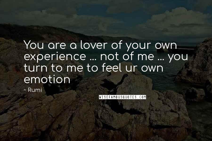 Rumi Quotes: You are a lover of your own experience ... not of me ... you turn to me to feel ur own emotion