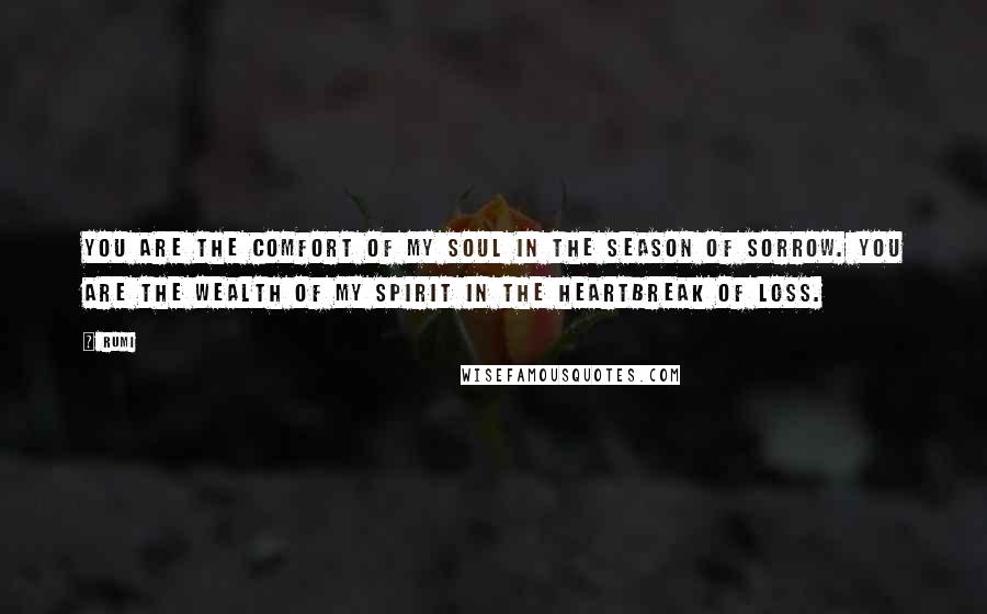 Rumi Quotes: You are the comfort of my soul in the season of sorrow. You are the wealth of my spirit in the heartbreak of loss.