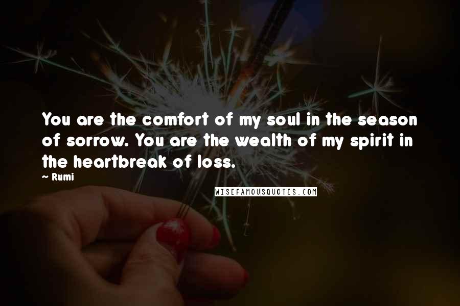 Rumi Quotes: You are the comfort of my soul in the season of sorrow. You are the wealth of my spirit in the heartbreak of loss.