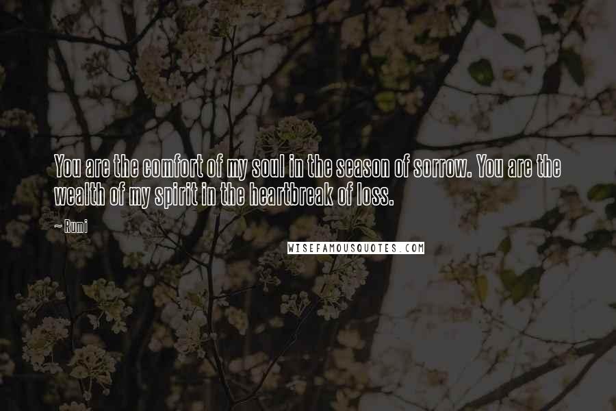 Rumi Quotes: You are the comfort of my soul in the season of sorrow. You are the wealth of my spirit in the heartbreak of loss.