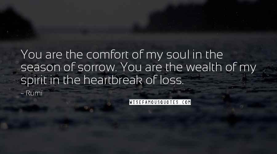 Rumi Quotes: You are the comfort of my soul in the season of sorrow. You are the wealth of my spirit in the heartbreak of loss.