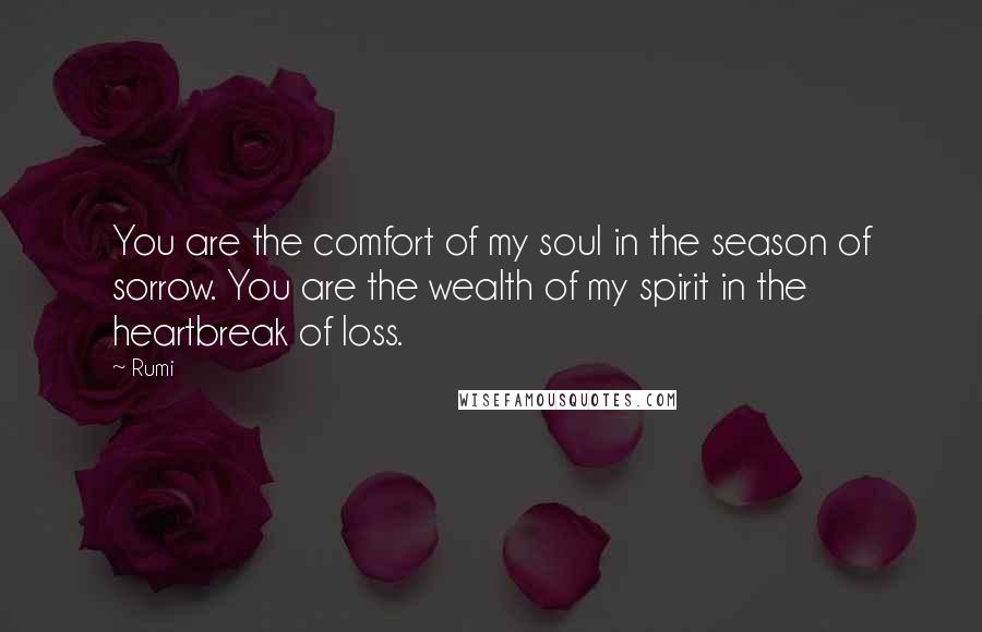 Rumi Quotes: You are the comfort of my soul in the season of sorrow. You are the wealth of my spirit in the heartbreak of loss.