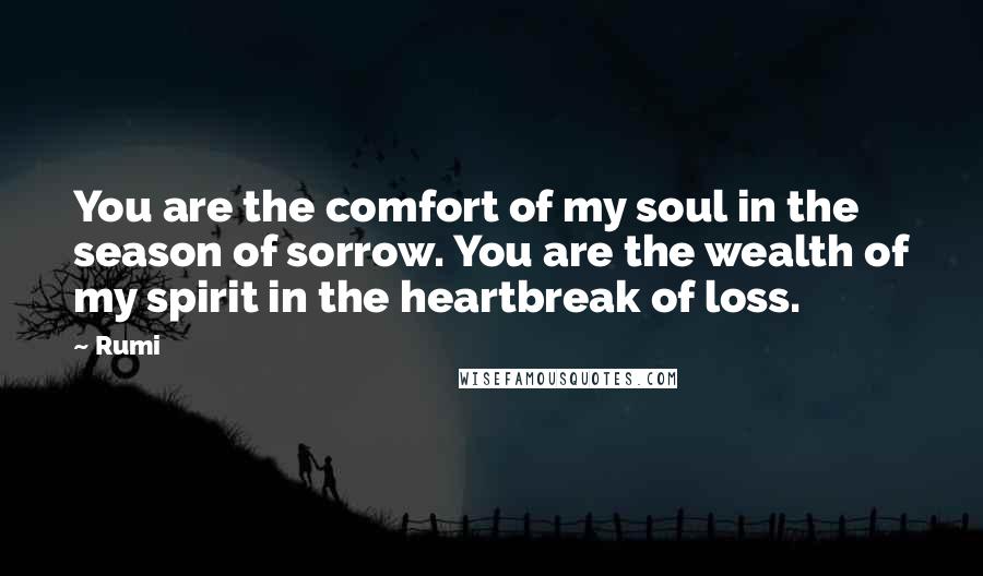 Rumi Quotes: You are the comfort of my soul in the season of sorrow. You are the wealth of my spirit in the heartbreak of loss.