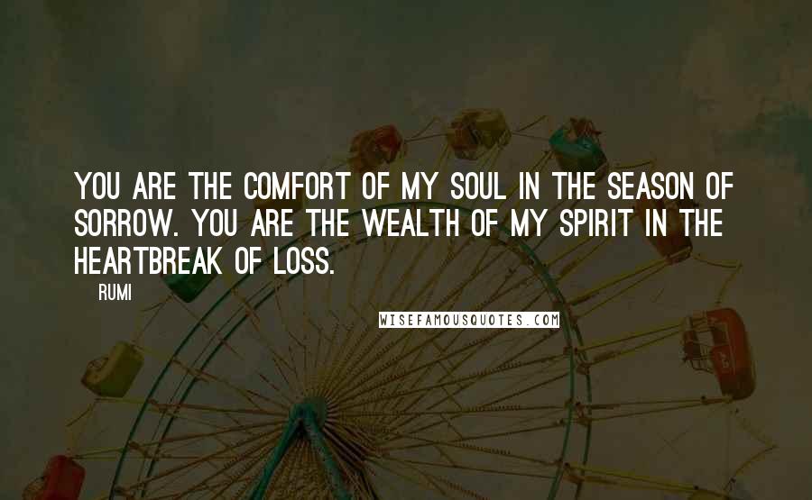 Rumi Quotes: You are the comfort of my soul in the season of sorrow. You are the wealth of my spirit in the heartbreak of loss.