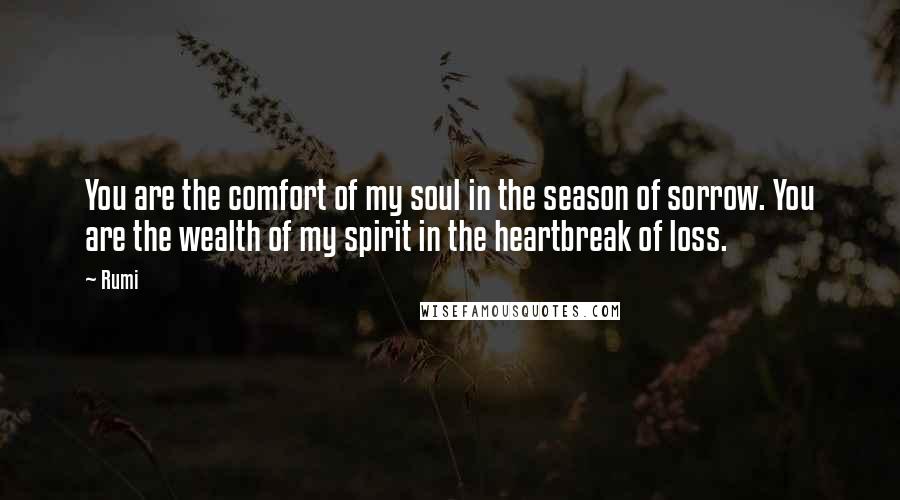 Rumi Quotes: You are the comfort of my soul in the season of sorrow. You are the wealth of my spirit in the heartbreak of loss.