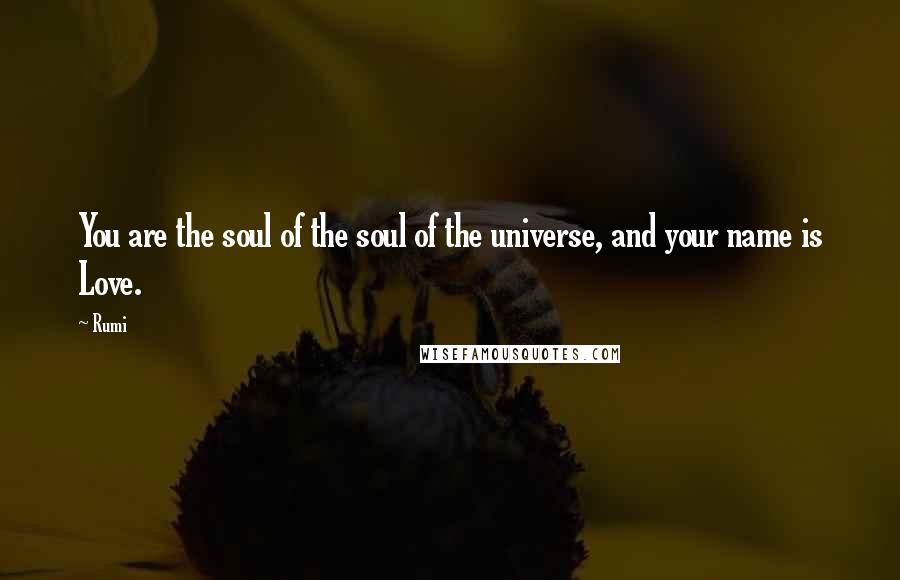 Rumi Quotes: You are the soul of the soul of the universe, and your name is Love.