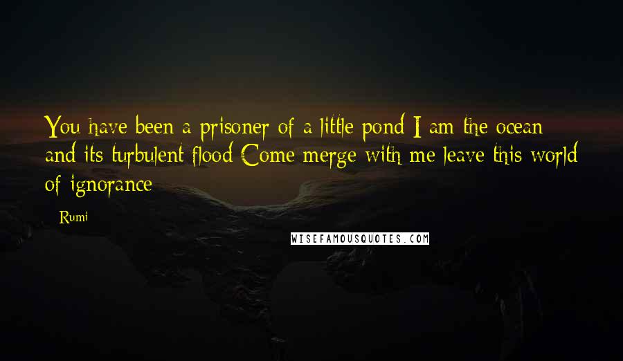 Rumi Quotes: You have been a prisoner of a little pond I am the ocean and its turbulent flood Come merge with me leave this world of ignorance