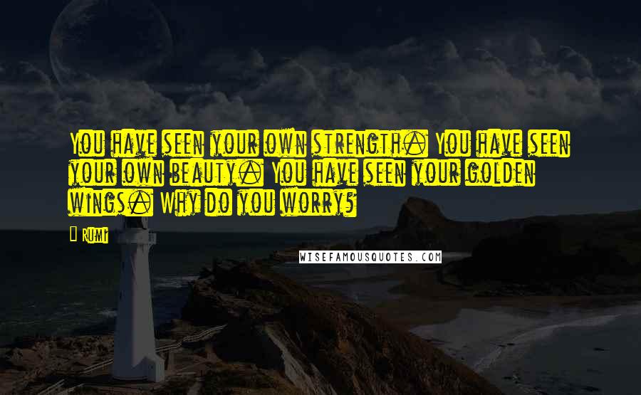 Rumi Quotes: You have seen your own strength. You have seen your own beauty. You have seen your golden wings. Why do you worry?