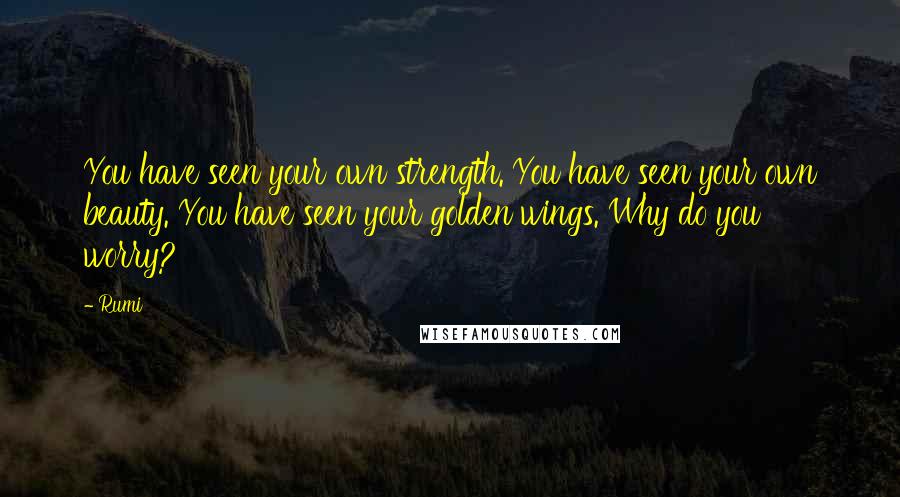 Rumi Quotes: You have seen your own strength. You have seen your own beauty. You have seen your golden wings. Why do you worry?