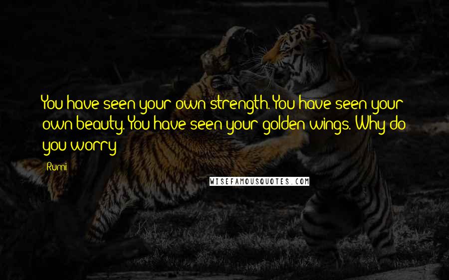 Rumi Quotes: You have seen your own strength. You have seen your own beauty. You have seen your golden wings. Why do you worry?