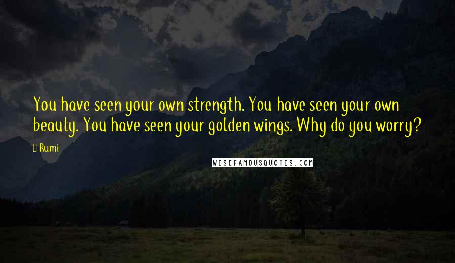 Rumi Quotes: You have seen your own strength. You have seen your own beauty. You have seen your golden wings. Why do you worry?