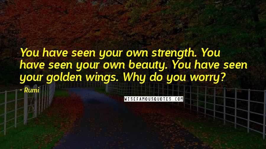 Rumi Quotes: You have seen your own strength. You have seen your own beauty. You have seen your golden wings. Why do you worry?