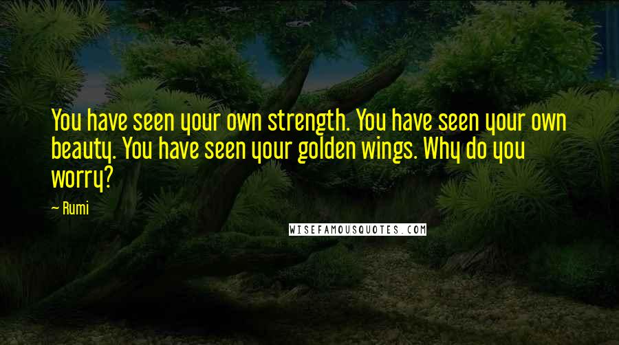 Rumi Quotes: You have seen your own strength. You have seen your own beauty. You have seen your golden wings. Why do you worry?