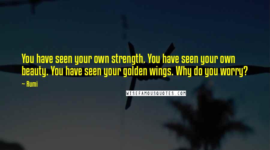 Rumi Quotes: You have seen your own strength. You have seen your own beauty. You have seen your golden wings. Why do you worry?